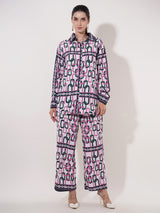 Clobug Women Printed Full Sleeve Crepe Shirt & Pant Co-ord Set