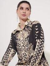Clobug Women Printed Full Sleeve Crepe Shirt & Pant Co-ord Set