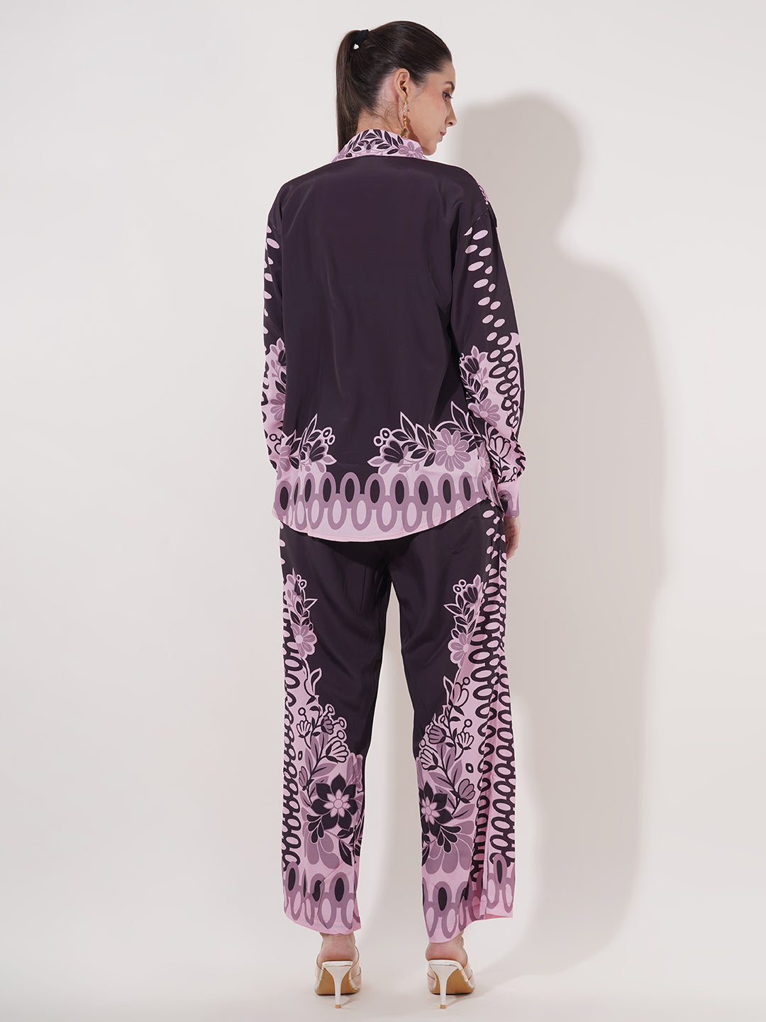 Clobug Women Printed Full Sleeve Crepe Shirt & Pant Co-ord Set