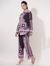 Clobug Women Printed Full Sleeve Crepe Shirt & Pant Co-ord Set