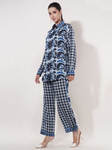 Clobug Women Printed Full Sleeve Crepe Shirt & Pant Co-ord Set