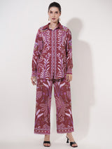 Clobug Women Printed Full Sleeve Crepe Shirt & Pant Co-ord Set