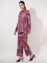 Clobug Women Printed Full Sleeve Crepe Shirt & Pant Co-ord Set