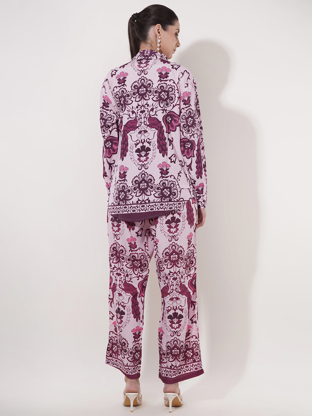 Clobug Women Printed Full Sleeve Crepe Shirt & Pant Co-ord Set