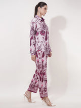 Clobug Women Printed Full Sleeve Crepe Shirt & Pant Co-ord Set