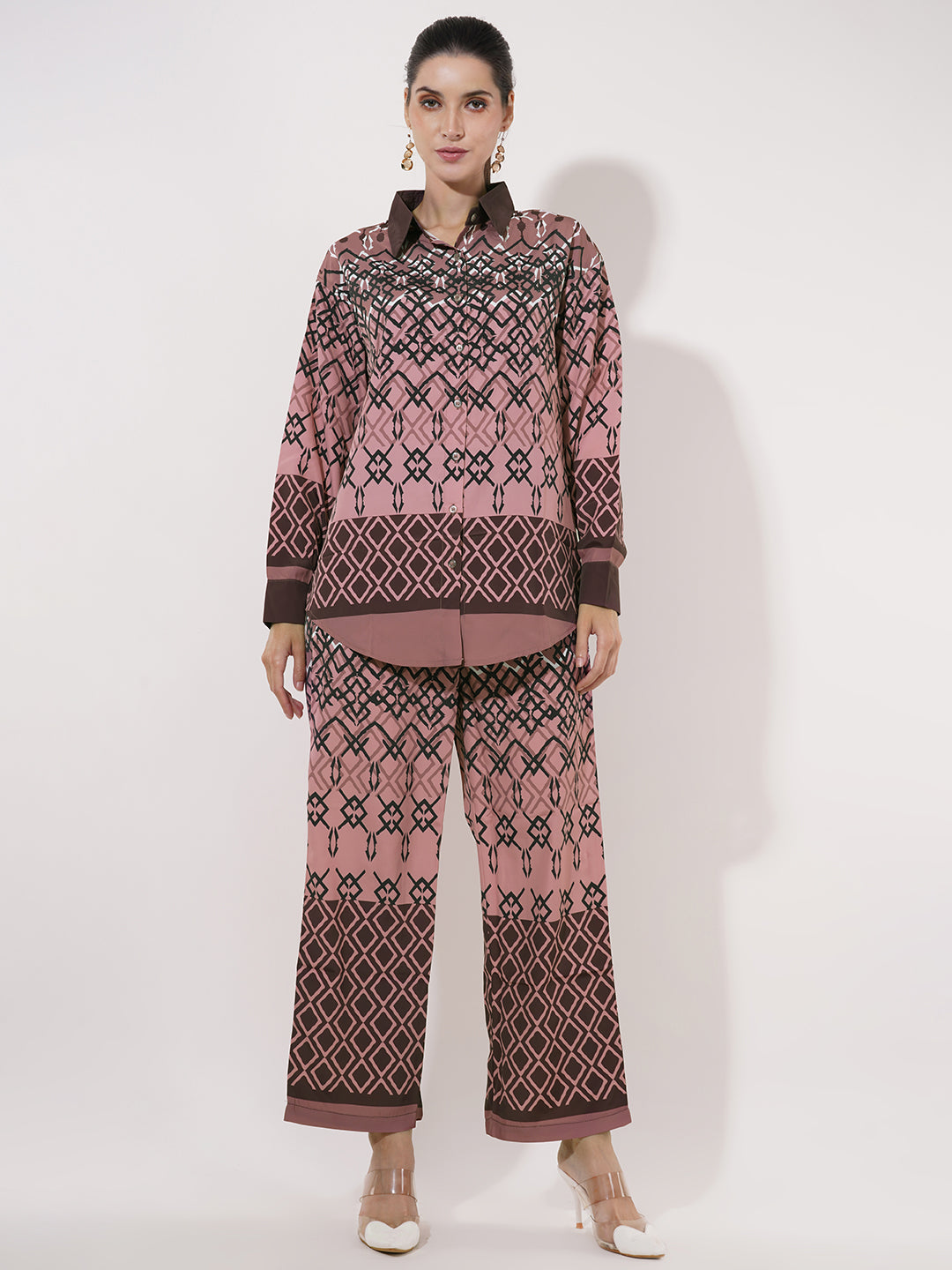 Clobug Women Printed Full Sleeve Crepe Shirt & Pant Co-ord Set