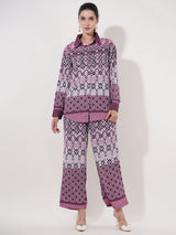 Clobug Women Printed Full Sleeve Crepe Shirt & Pant Co-ord Set