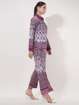 Clobug Women Printed Full Sleeve Crepe Shirt & Pant Co-ord Set