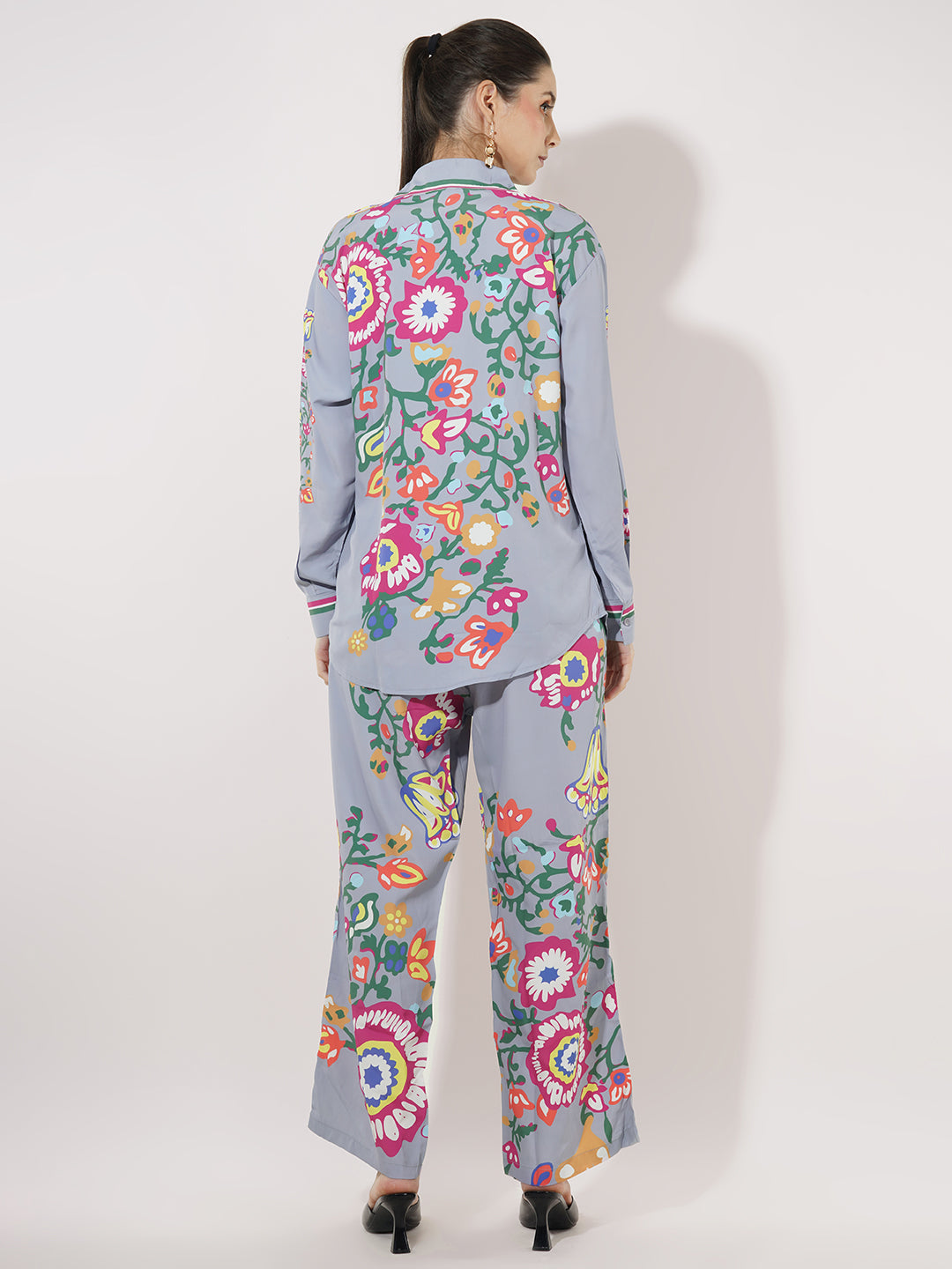 Clobug Women Printed Full Sleeve Crepe Shirt & Pant Co-ord Set