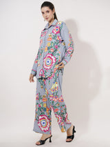 Clobug Women Printed Full Sleeve Crepe Shirt & Pant Co-ord Set
