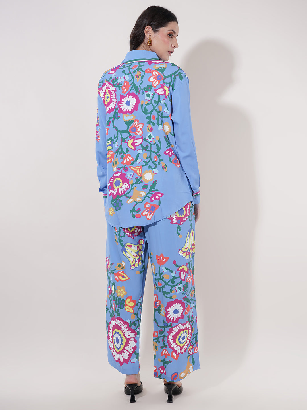 Clobug Women Printed Full Sleeve Crepe Shirt & Pant Co-ord Set