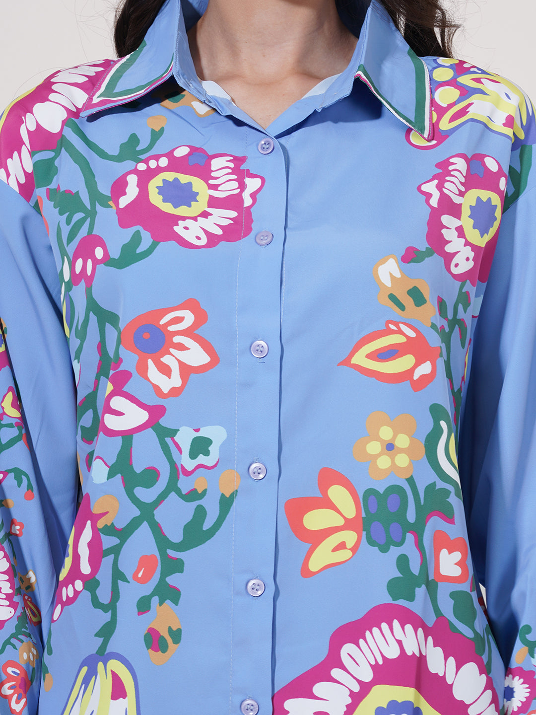 Clobug Women Printed Full Sleeve Crepe Shirt & Pant Co-ord Set