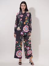 Clobug Women Printed Full Sleeve Crepe Shirt & Pant Co-ord Set