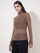 Clobug Women High Neck Full Sleeve Net Top