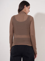 Clobug Women High Neck Full Sleeve Net Top