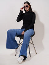 Clobug Women High Neck Full Sleeve Net Top