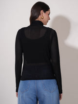 Clobug Women High Neck Full Sleeve Net Top