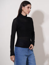 Clobug Women High Neck Full Sleeve Net Top