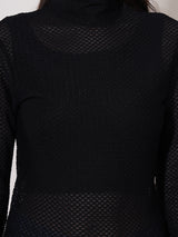 Clobug Women High Neck Full Sleeve Net Top