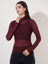 Clobug Women High Neck Full Sleeve Net Top