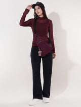 Clobug Women High Neck Full Sleeve Net Top