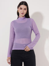 Clobug Women High Neck Full Sleeve Net Top