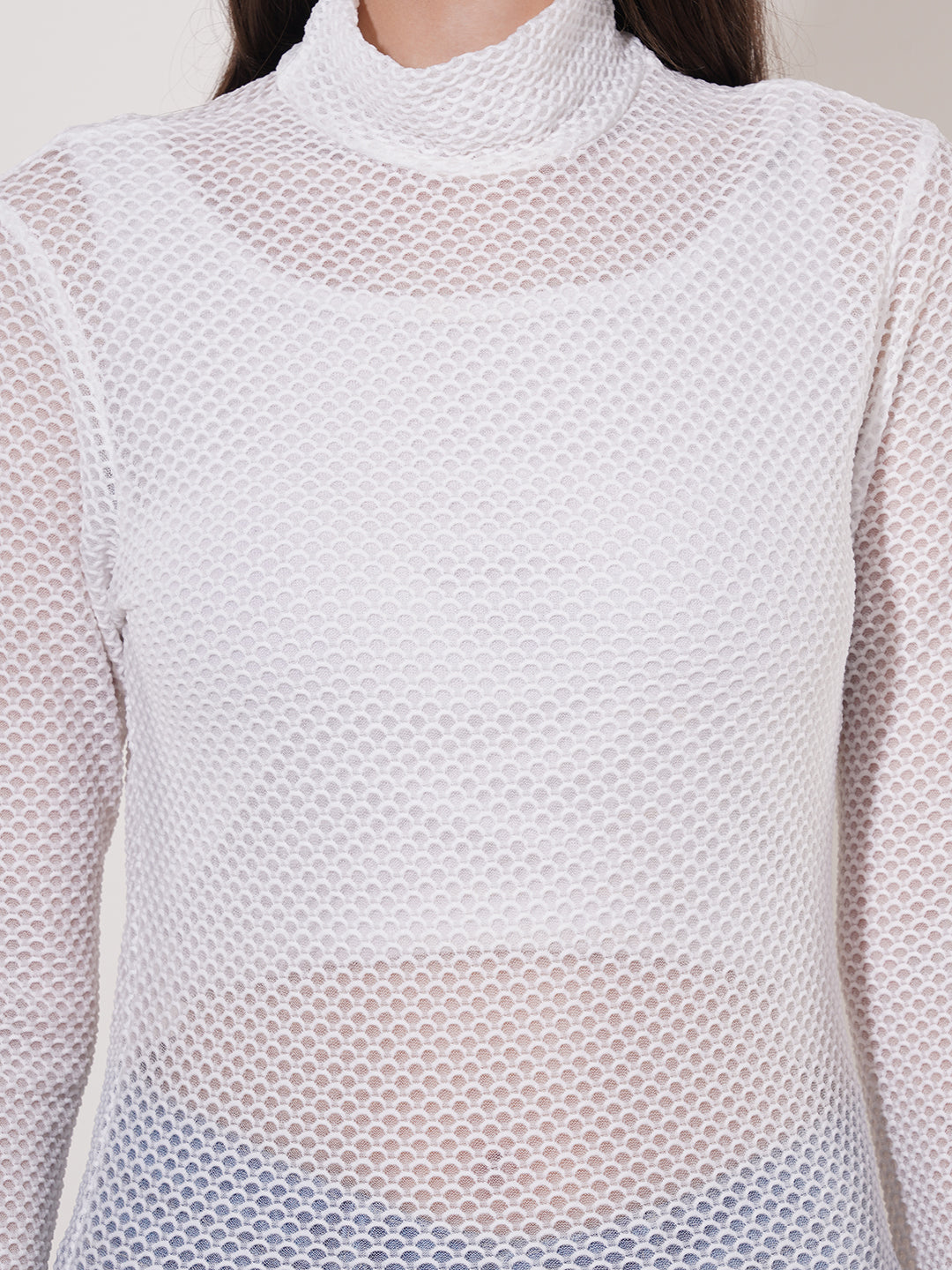 Clobug Women High Neck Full Sleeve Net Top