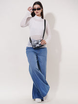 Clobug Women High Neck Full Sleeve Net Top