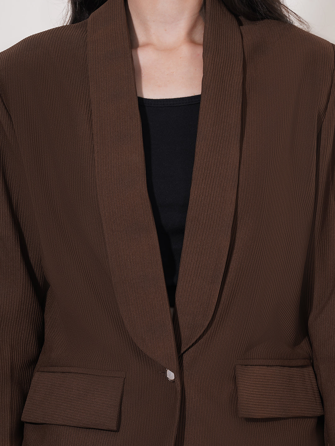 Clobug Women Solid Single Breast Full Sleeve Cotton Blend Blazer