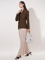 Clobug Women Solid Single Breast Full Sleeve Cotton Blend Blazer