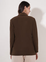 Clobug Women Solid Single Breast Full Sleeve Cotton Blend Blazer