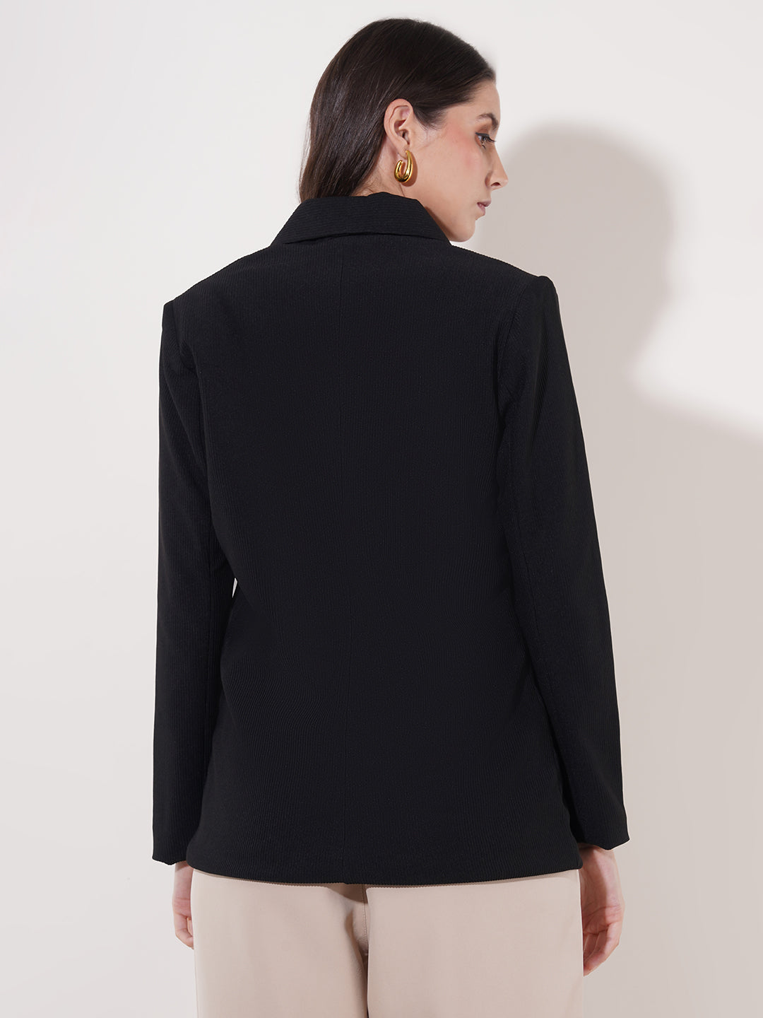 Clobug Women Solid Single Breast Full Sleeve Cotton Blend Blazer