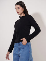 Clobug Women High Neck Full Sleeve Cotton Blend Jacket