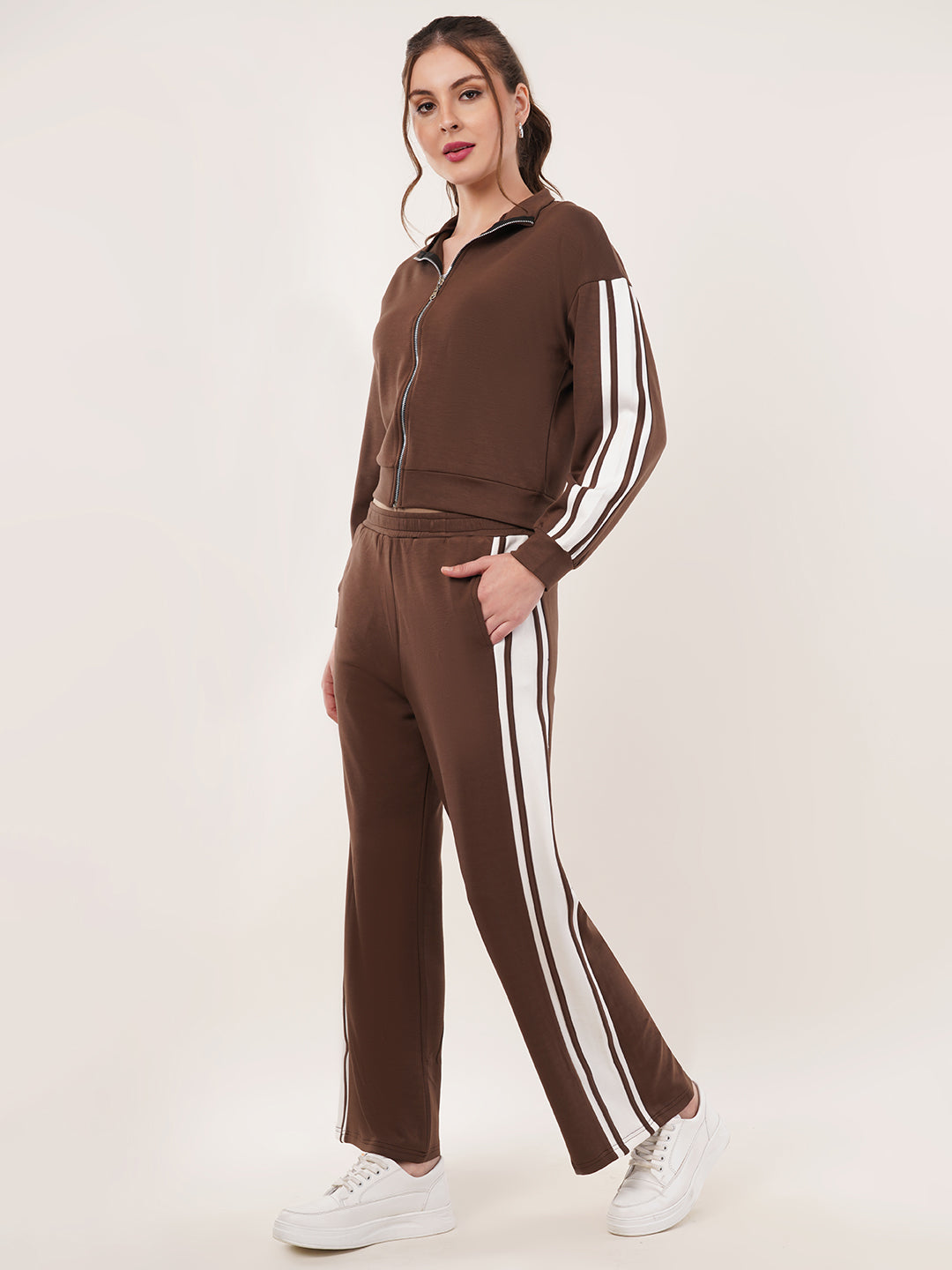 Clobug Women High Neck Cotton Blend Sweatshirt With Trackpant Classic Winter Co-ord Set