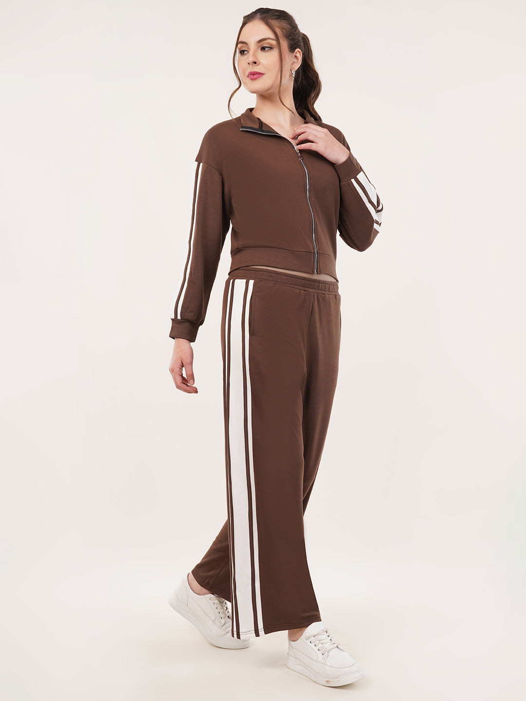 Clobug Women High Neck Cotton Blend Sweatshirt With Trackpant Classic Winter Co-ord Set