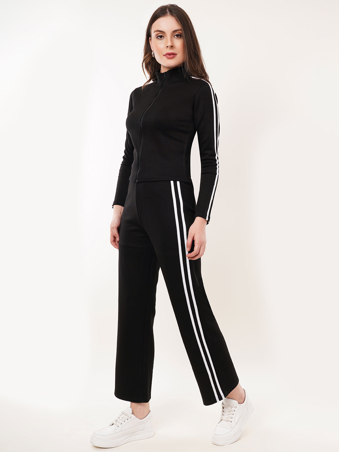 Clobug Women High Neck Cotton Blend Sweatshirt With Trackpant Classic Winter Co-ord Set