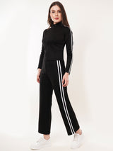 Clobug Women High Neck Cotton Blend Sweatshirt With Trackpant Classic Winter Co-ord Set
