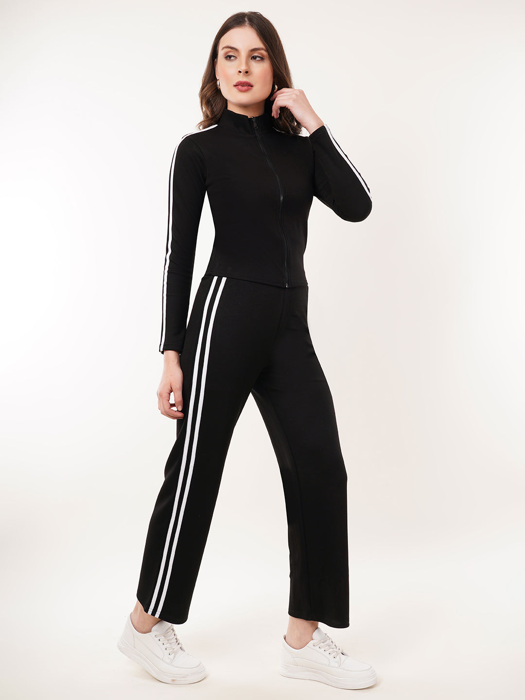 Clobug Women High Neck Cotton Blend Sweatshirt With Trackpant Classic Winter Co-ord Set