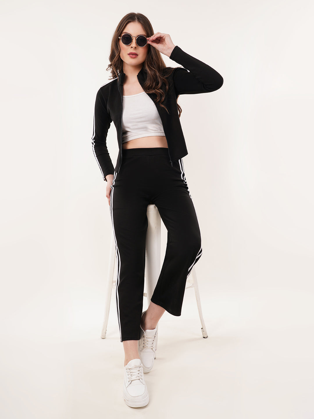 Clobug Women High Neck Cotton Blend Sweatshirt With Trackpant Classic Winter Co-ord Set