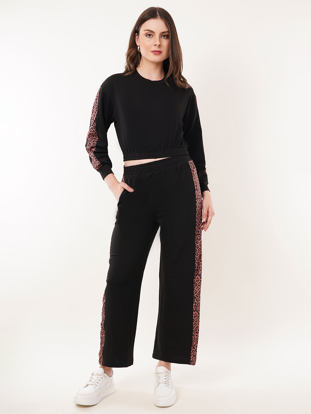 Clobug Women Round Neck Cotton Blend Sweatshirt With Joggers Classic Winter Co-ord Set