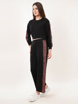 Clobug Women Round Neck Cotton Blend Sweatshirt With Joggers Classic Winter Co-ord Set