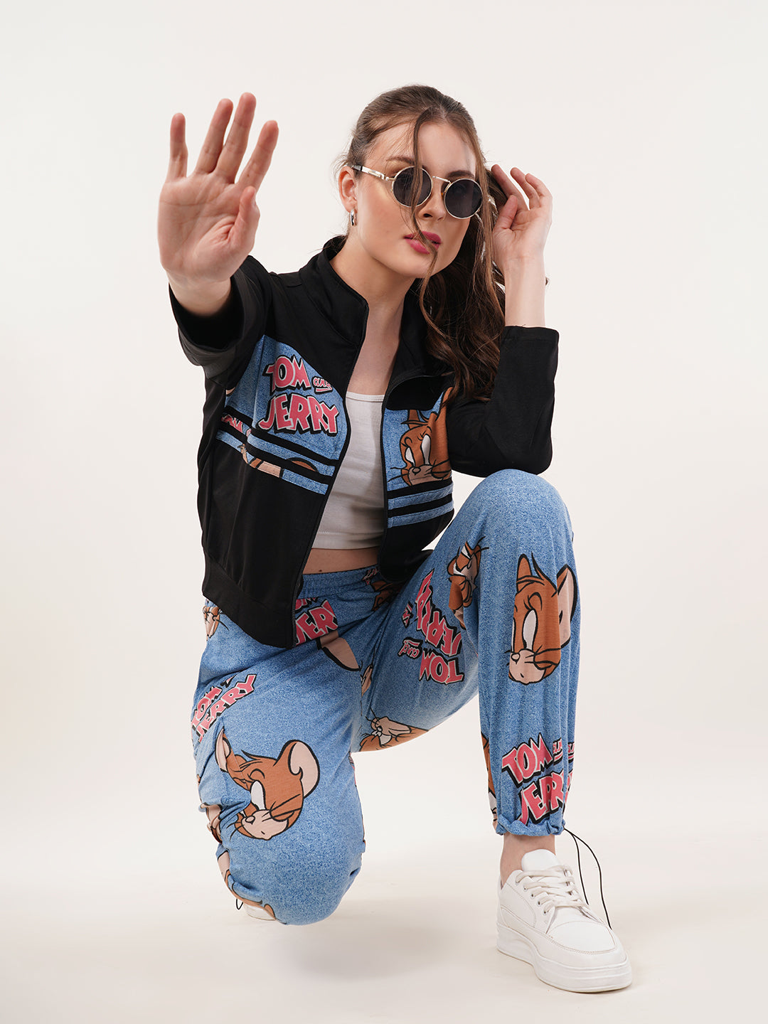 Clobug Women High Neck Cotton Blend Sweatshirt With Joggers Classic Winter Co-ord Set