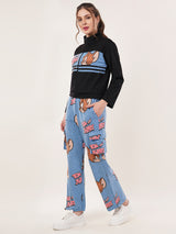 Clobug Women High Neck Cotton Blend Sweatshirt With Joggers Classic Winter Co-ord Set