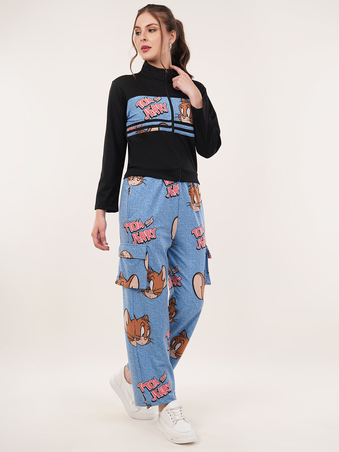 Clobug Women High Neck Cotton Blend Sweatshirt With Joggers Classic Winter Co-ord Set
