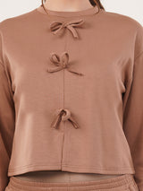 Clobug Women Cotton Blend Brown Sweatshirt Top With Trackpant Co-ord Set