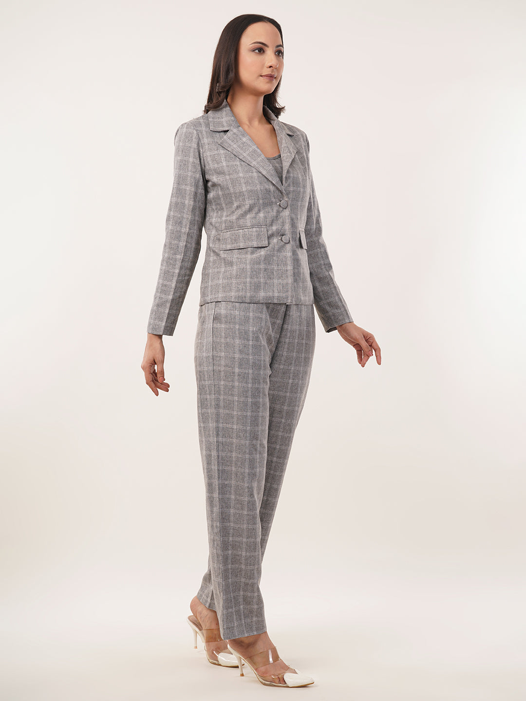 Clobug Women Cotton Blend Top And Blazer With Trouser 3 Pc Co-ord Set