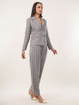 Clobug Women Cotton Blend Top And Blazer With Trouser 3 Pc Co-ord Set