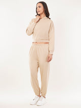 Clobug Women Solid Hooded Sweatshirt With Joggers Off White Co-ord Set