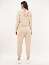 Clobug Women Solid Hooded Sweatshirt With Joggers Off White Co-ord Set