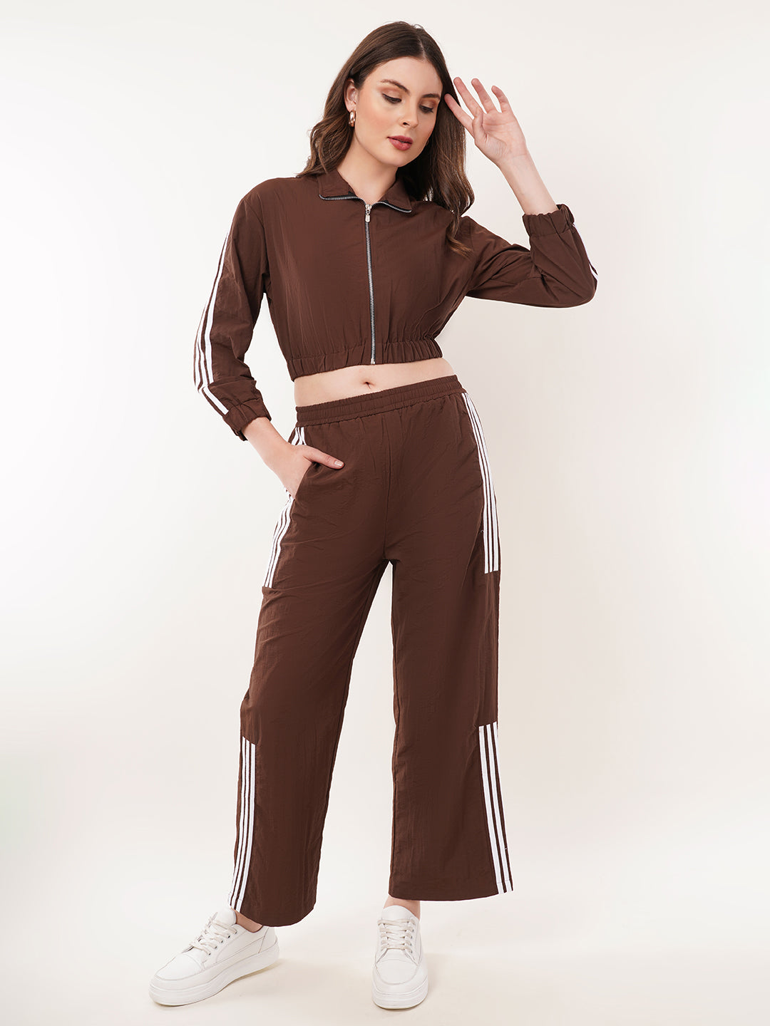 Clobug Women High Neck Cotton Blend Sweatshirt With Trackpant Classic Winter Co-ord Set